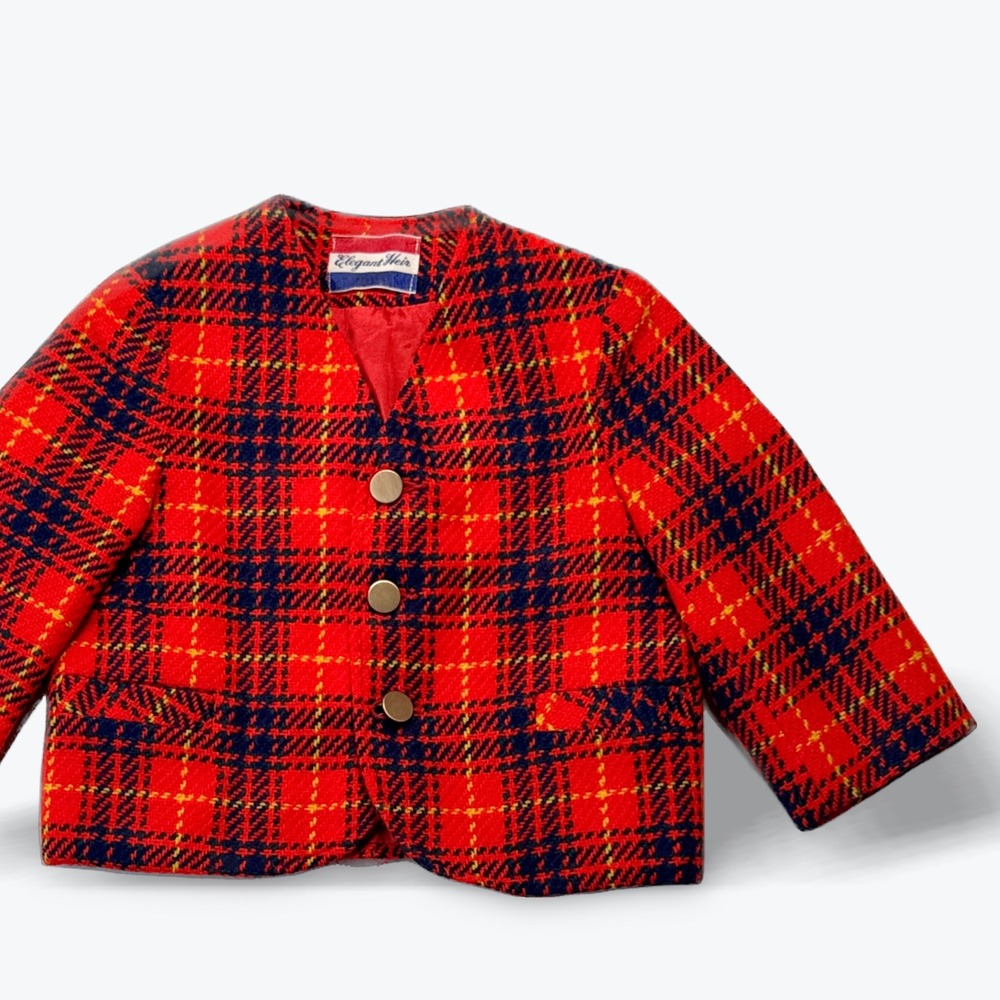 Elegant Heir Blazer Vintage Plaid Wool Red Navy Liliputian Bazaar Size 2T
